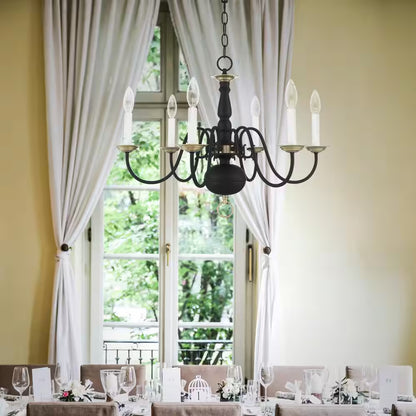 Yorkhaven 6-Light Black with Antique Brass Accents Chandelier