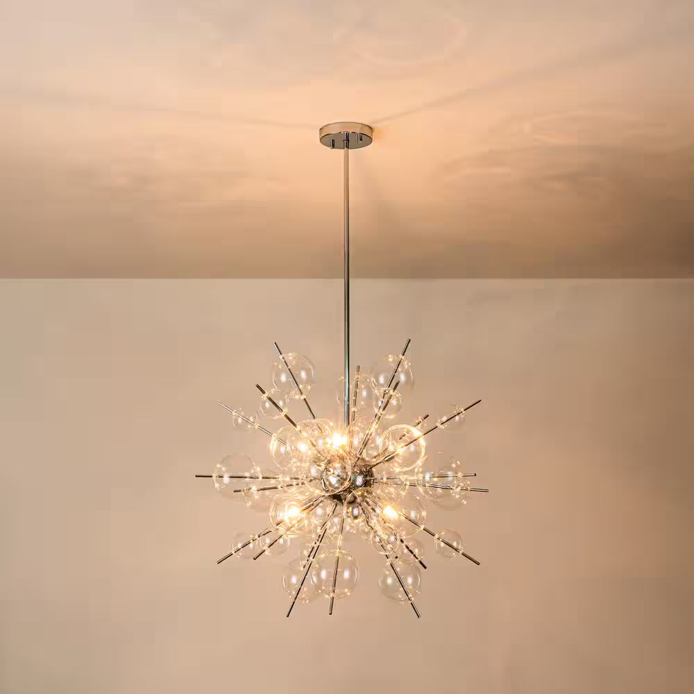 Cecilia 6-Light Glam Modern Sputnik Cluster Clear Glass Globe Bubble Chandelier Starburst Pendant Island Light