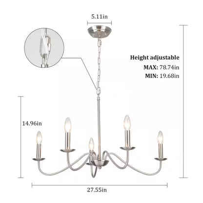 5-Light Nickel Farmhouse Chandeliers for Living Room Foyer Hallway Dining Room