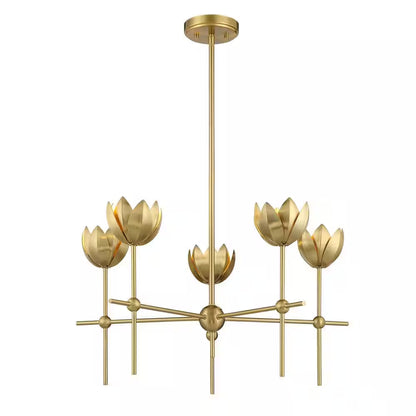 26 In. W X 14 In. H 5-Light Natural Brass Bohemian Chandelier with Metal Shades