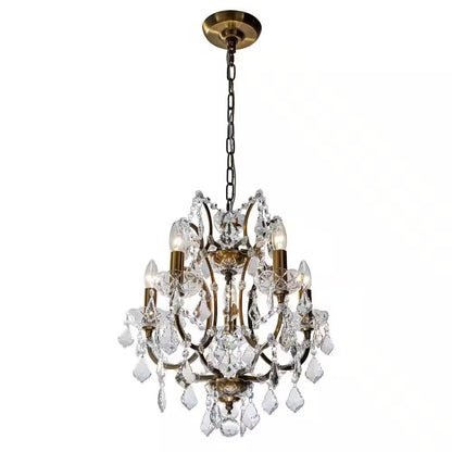 18 In. 5-Light Antique Gold Classic/Traditional Crystal Chandelier Glam Lighting Fixture