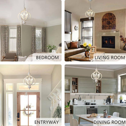 5 - Light Dimmable Antique Distressed White Rustic French Country Chandeliers for Dining Room Kitchen Island