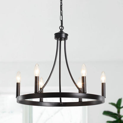 6-Light Black Farmhouse Wagon Wheel Chandelier Rustic Dining Room Pendant Light