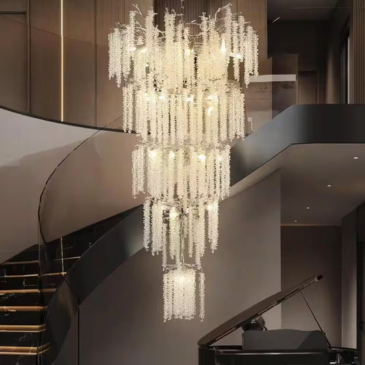 118 In. H, 28-Lights Silver Luxury Crystal Chandelier, Tree Branches Chandelier for Entryway High Ceiling Chandelier