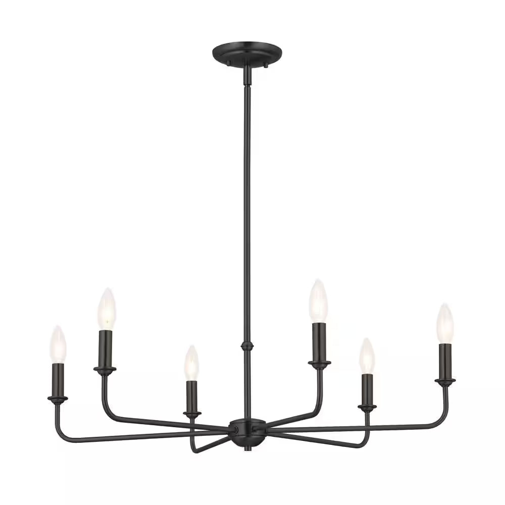 Pallas 32.25 In. 6-Light Black Traditional Shaded Circle Chandelier for Dining Room