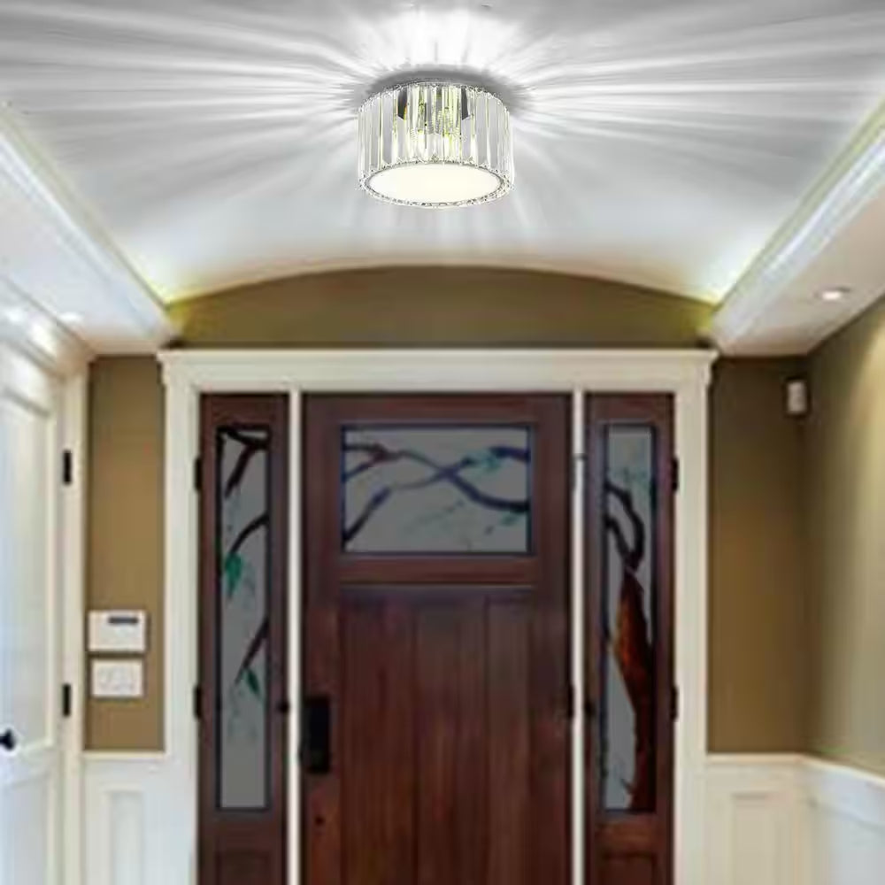 9 In. 4-Light Crystal Semi Flush Mount Chandelier