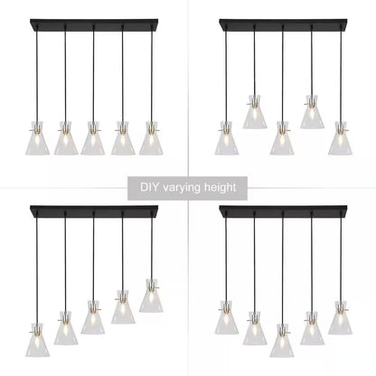 Farmhouse Black Kitchen Chandelier, 33 In. 5-Light Plated Gold Transitional Island Seeded Pendant Light for Dining Room