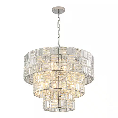 Luz 11-Light 3-Tier round Crystal Chandelier Chrome Finish round with Crystal for Living Room