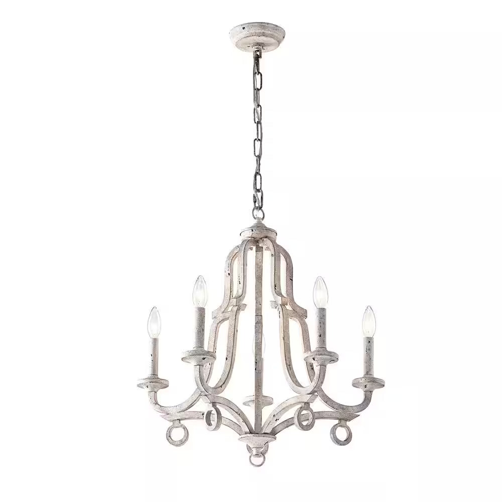 Hartsville 5-Light Antique White Farmhouse Distressed Candle Style Chandelier