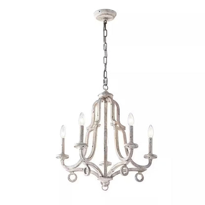 Hartsville 5-Light Antique White Farmhouse Distressed Candle Style Chandelier