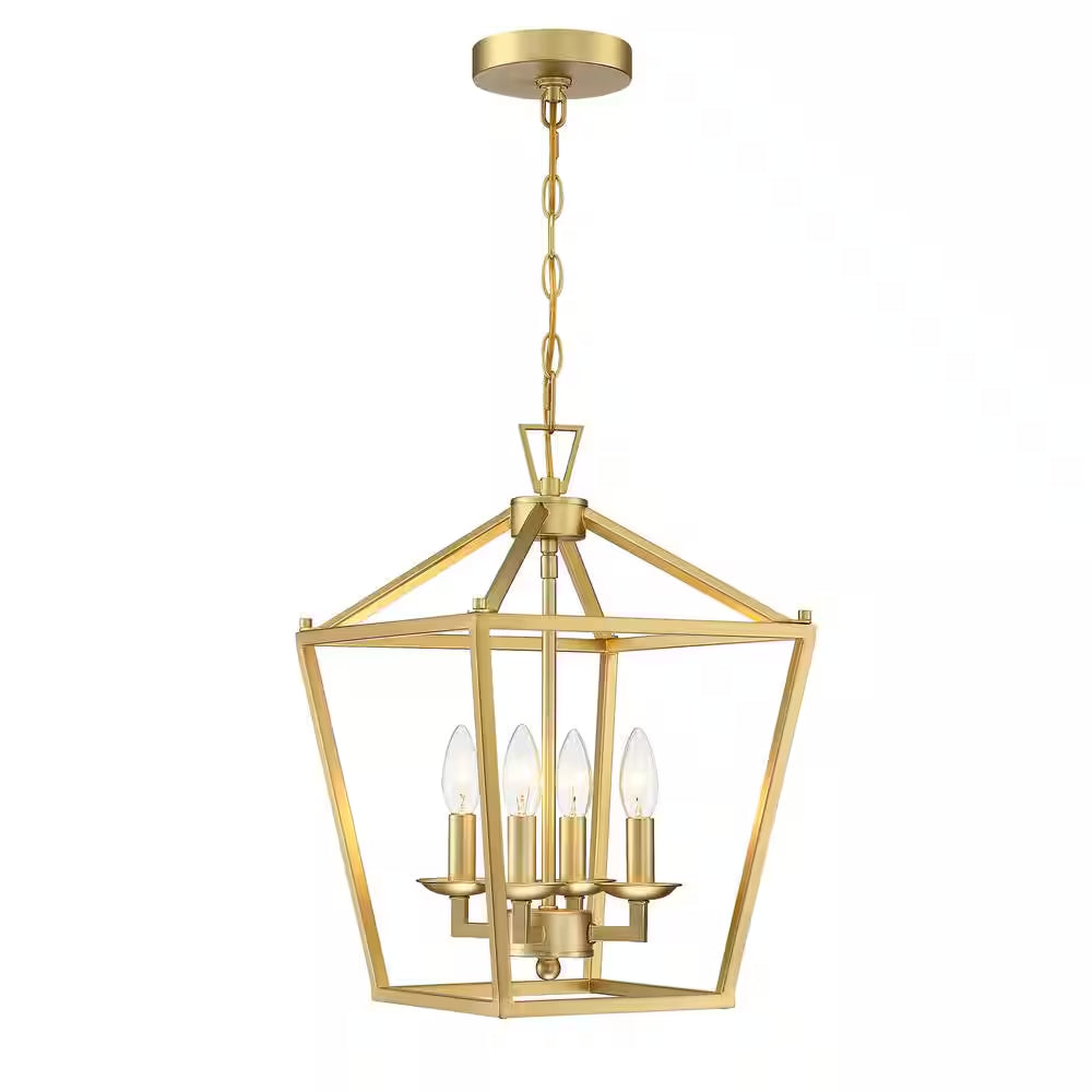 12 In. 4-Light Wide Vintage Gold Lantern Chandelier