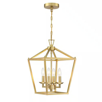 12 In. 4-Light Wide Vintage Gold Lantern Chandelier