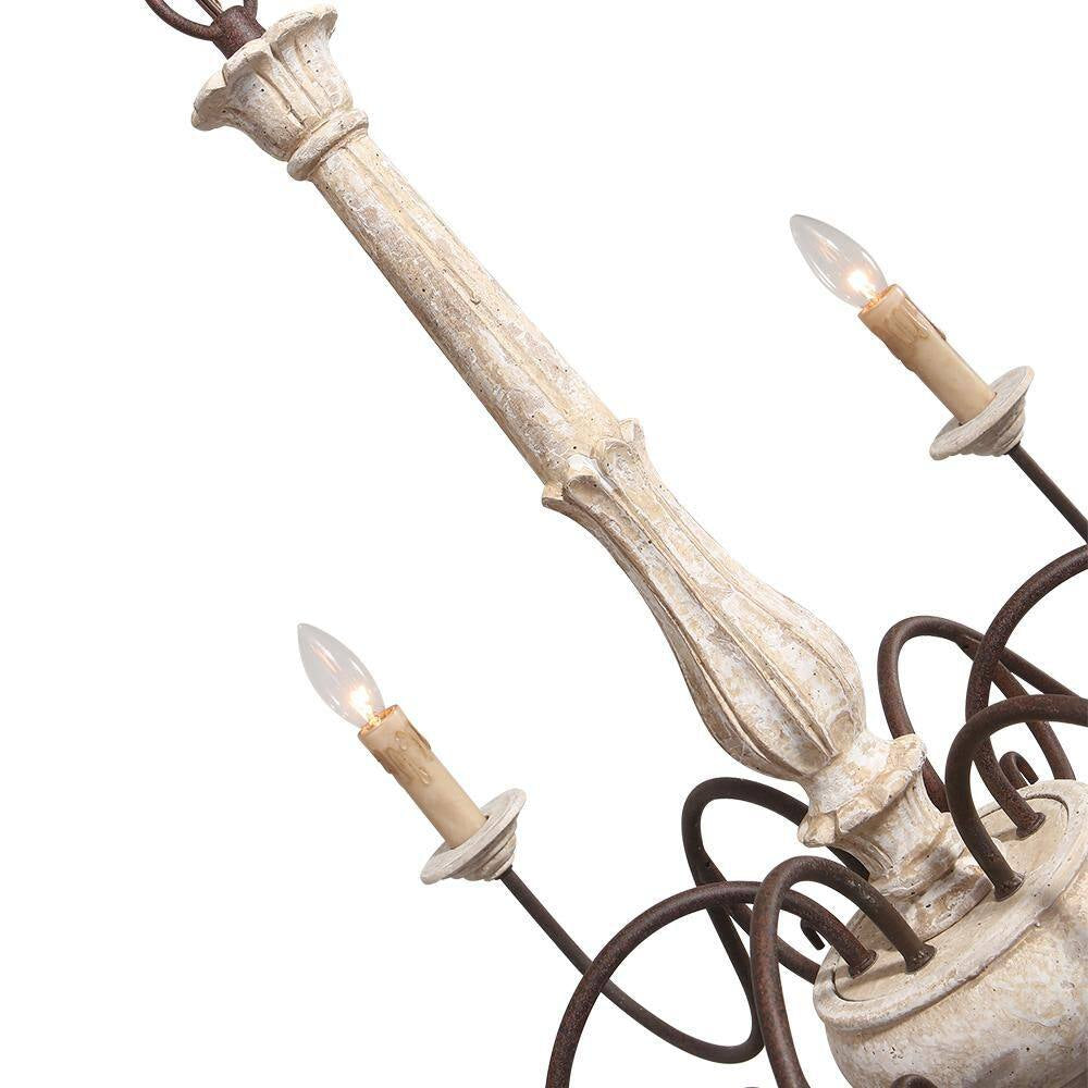 6 Light Rust Imitation Wood French Country Chandelier Farmhouse Chandelier Vintage Pendant Light Fixture for Living Room