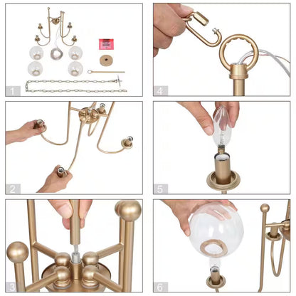 Modern Gold Sputnik Kitchen Island Chandelier Transitional 4-Light Brass Globe Kitchen Light with Clear Glass Shade