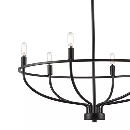 6-Light Black round Candle Chandelier Light Fixture