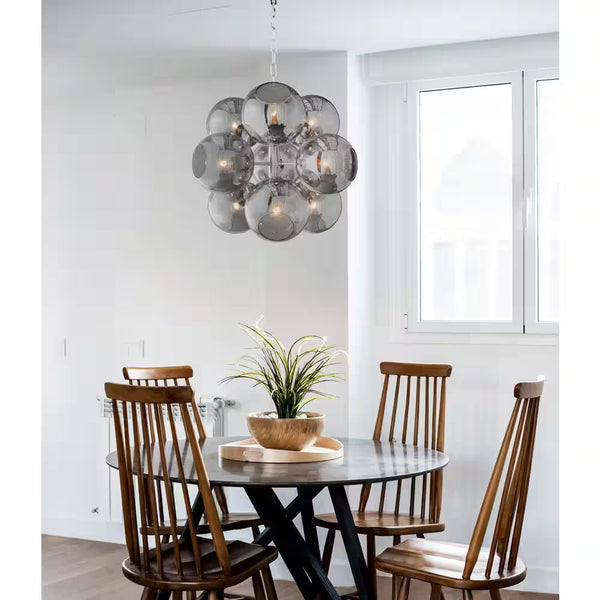 Acyee 9 Light Chrome and Smoke Glass Globe Chandelier for Living Room Hallway with No Bulbs Included