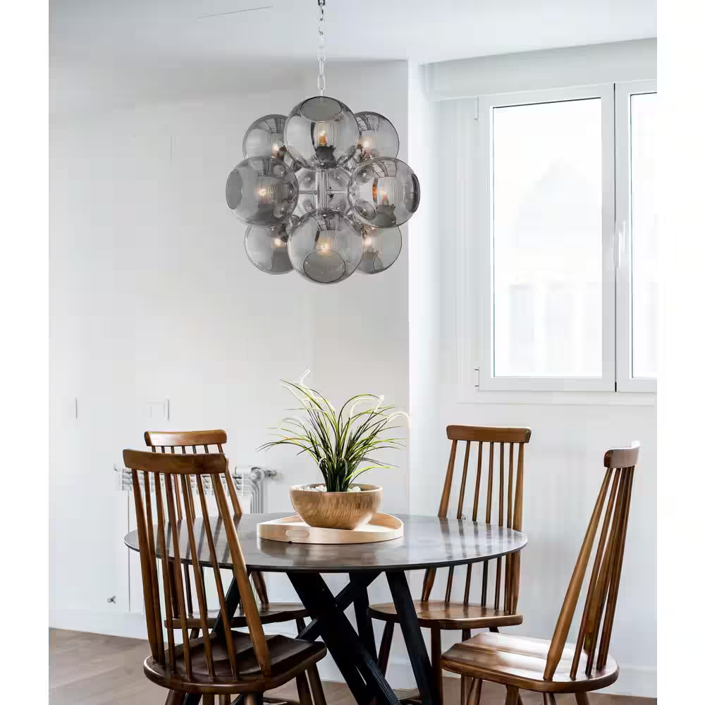 Acyee 9 Light Chrome and Smoke Glass Globe Chandelier for Living Room Hallway with No Bulbs Included