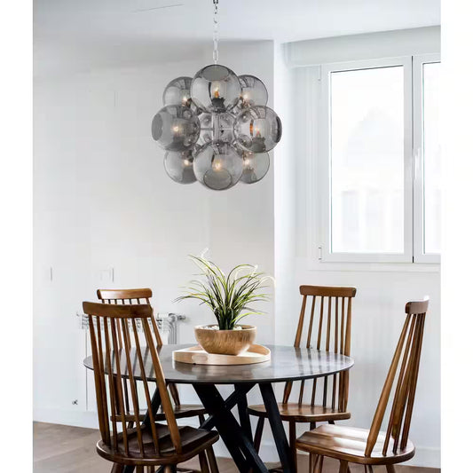 Acyee 9 Light Chrome and Smoke Glass Globe Chandelier for Living Room Hallway with No Bulbs Included