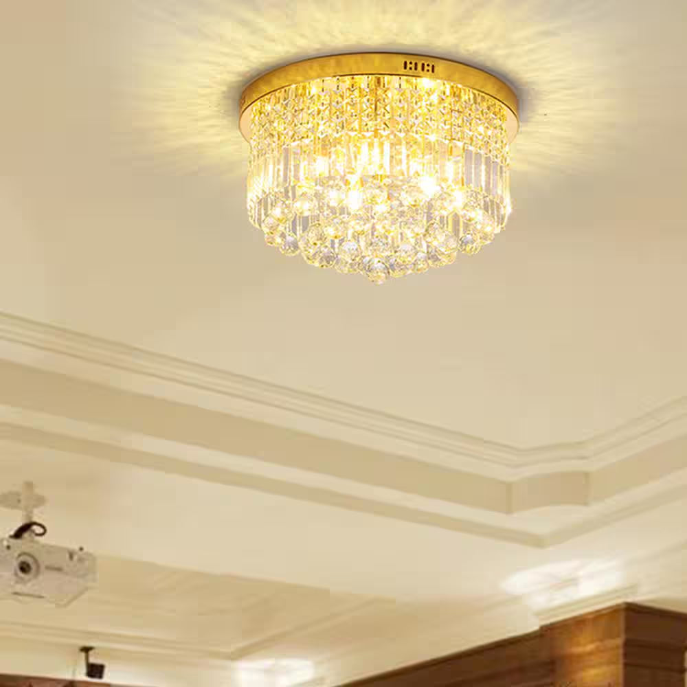 9-Light 20 In. Gold Flush Mount Crystal Chandelier for Bedroom Dining Room with No Bulbs Included