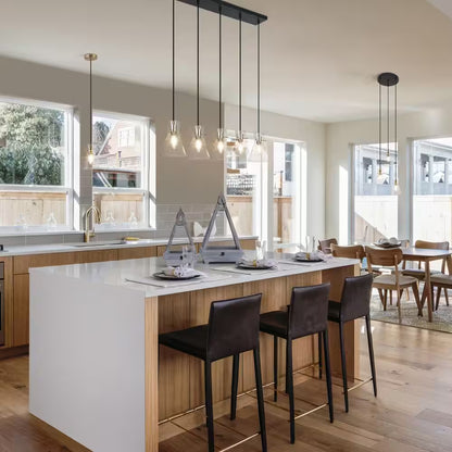 Farmhouse Black Kitchen Chandelier, 33 In. 5-Light Plated Gold Transitional Island Seeded Pendant Light for Dining Room