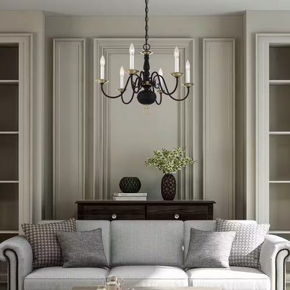 Yorkhaven 6-Light Black with Antique Brass Accents Chandelier