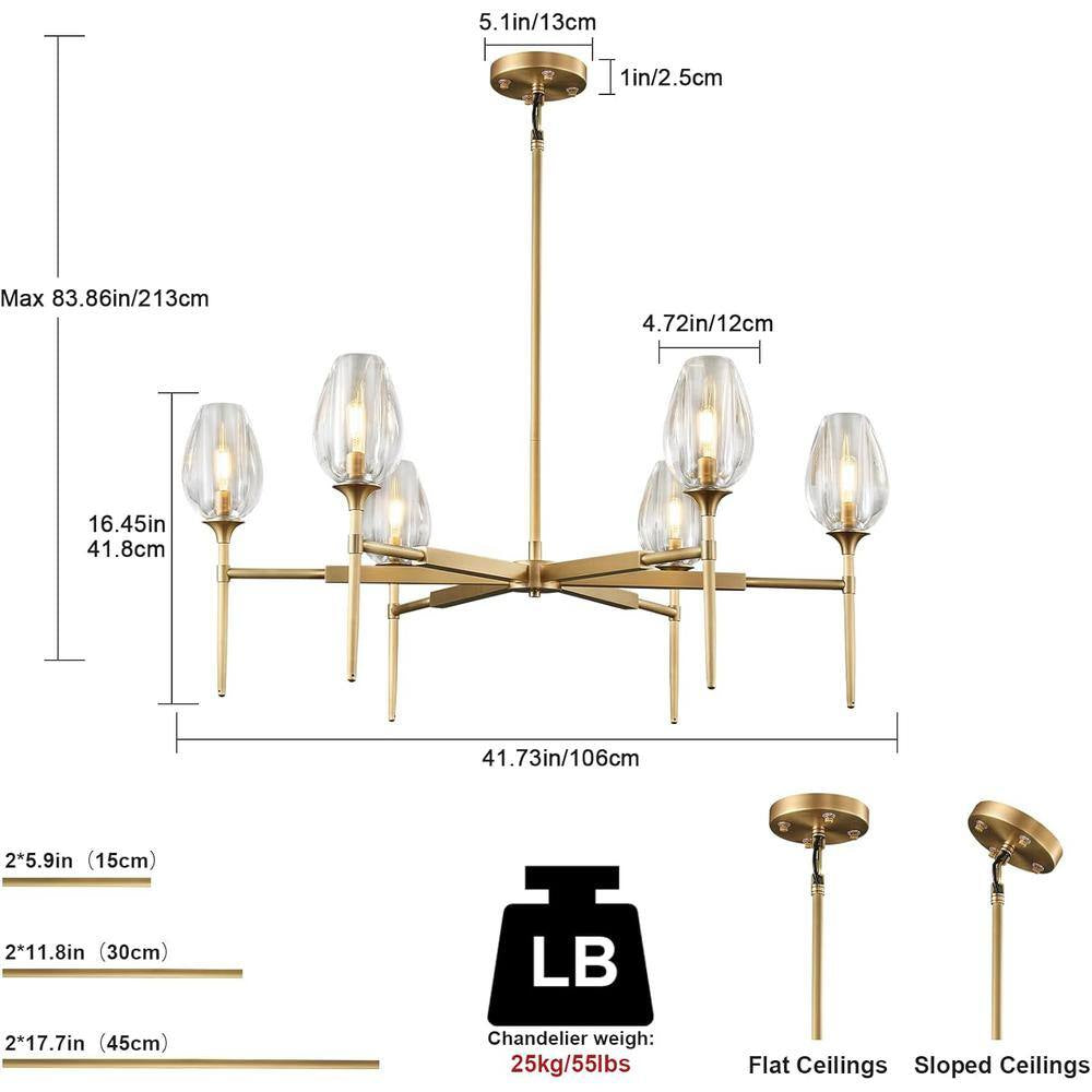 Modern Tulip Chandelier 42 In. 6-Light Gold Tulip round Chandelier for Dining Room, Living Room, Foyer, Hallway