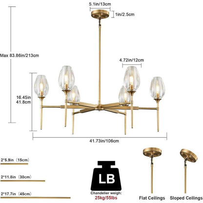 Modern Tulip Chandelier 42 In. 6-Light Gold Tulip round Chandelier for Dining Room, Living Room, Foyer, Hallway