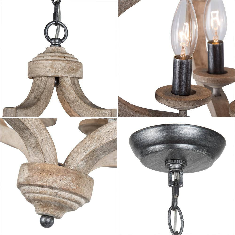 Lantern Wood Pendant 4-Light Cage Brown Rustic Chandelier Dining Room Island Chandelier with Farmhouse Candle Style