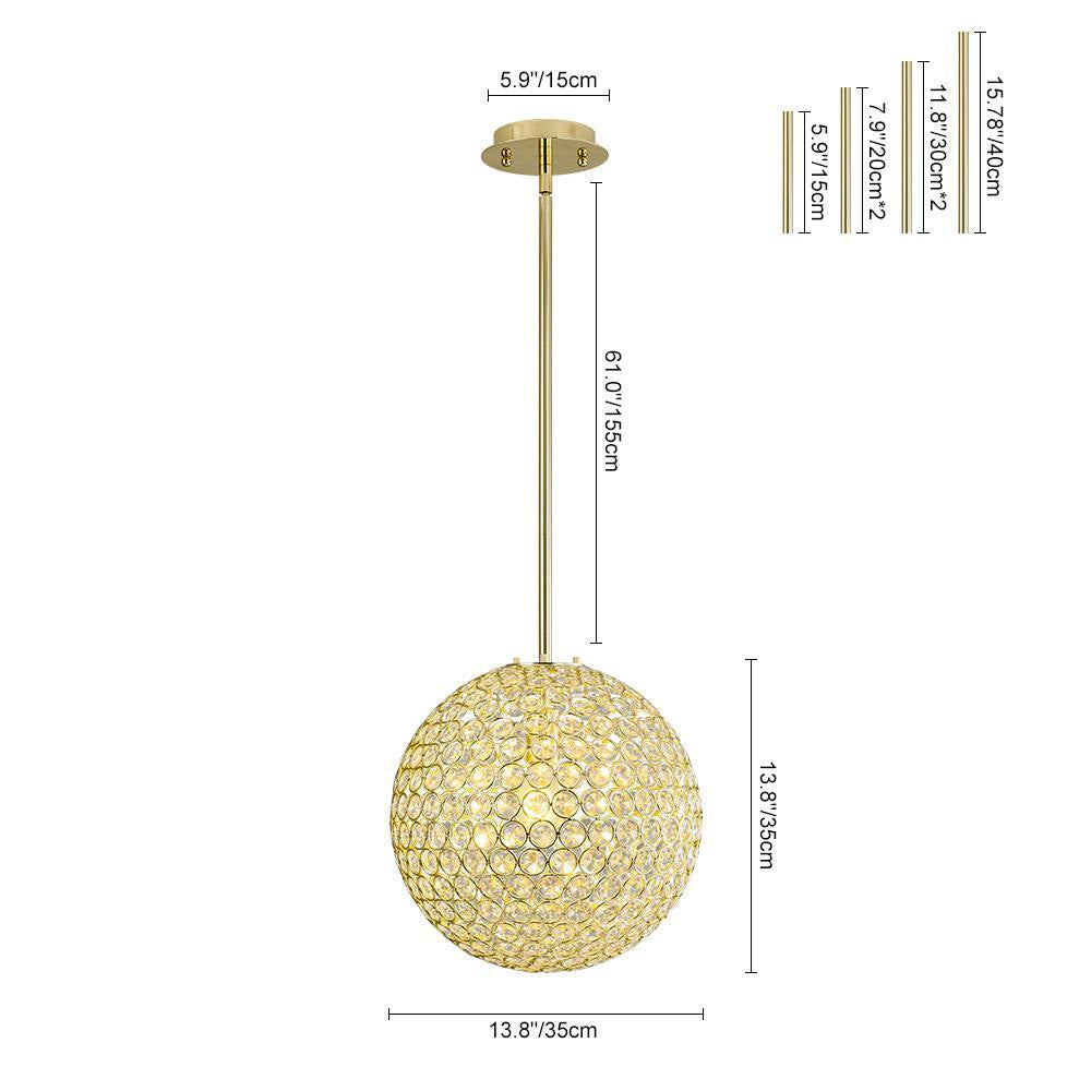Ramas 1-Light Antique Gold Globe Chandelier with Crystal Accents for Kitchen Island