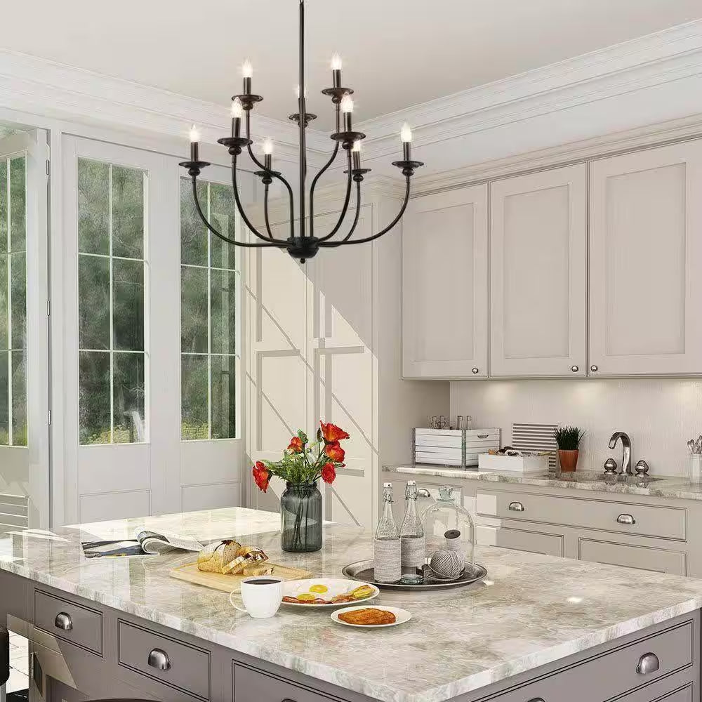 Large 9-Light Black Traditional Candlestick Chandelier Modern Pendant for Dining Room Living Room Kitchen Staircase