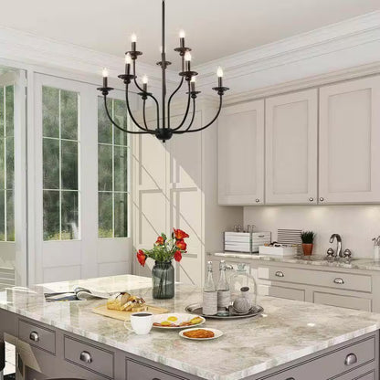 Large 9-Light Black Traditional Candlestick Chandelier Modern Pendant for Dining Room Living Room Kitchen Staircase