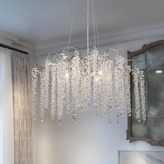 Theodora Modern Contemporary 6-Light Polished Chrome Chandelier with Hanging Crystal