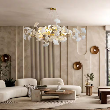 6-Light Gold Chandelier, Luxury Ginkgo Branch Chandelier for Living Room, Dining Room, Foyer, Kitchen Island-L 47 In.