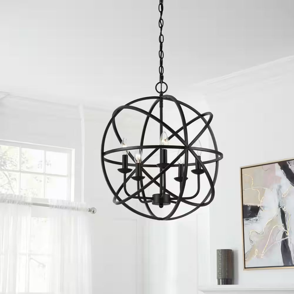 Sarolta Sands 5-Light Black Chandelier Light Fixture with Caged Globe Metal Shade