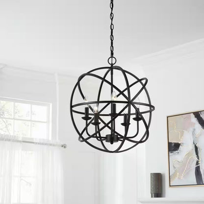 Sarolta Sands 5-Light Black Chandelier Light Fixture with Caged Globe Metal Shade