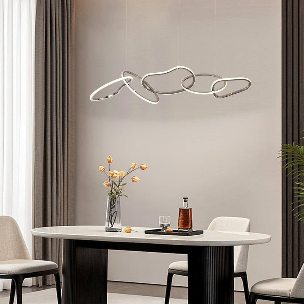 Northglow Nordic 5-Light Silver Integrated LED Luxury Stainless Steel Chandelier Dining Ceiling Light for Kitchen Island