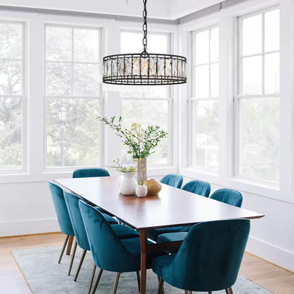 Cristallo 15.5 in 3-Light Modern Black Chandelier with Glam Crystal Shade Transitional Empire Dining Room Island Pendant