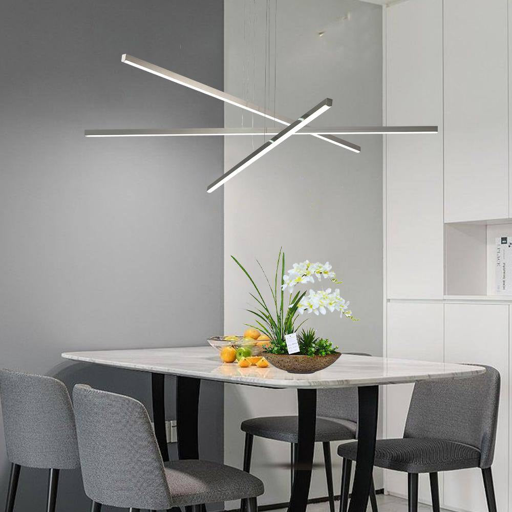 3-Lights Modern Sputnik Silver Chandelier Industrial Pendant Light Fixture Integrated LED, Indoor Hanging Lighting