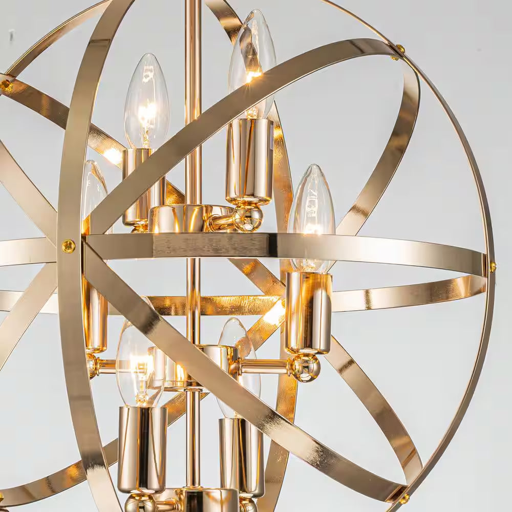 6-Lights Modern Gold Candle Orb Chandelier Contemporary Candle Globe Chandelier with Metal Shade