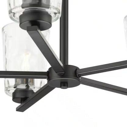 Mauzy Collection 5-Light Matte Black Transitional Chandelier with Clear Water Glass Shade for Dining Room