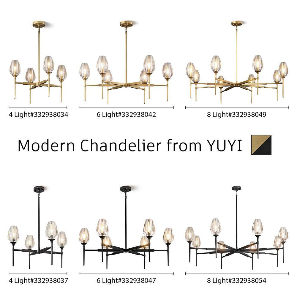 Modern Tulip Chandelier 42 In. 6-Light Gold Tulip round Chandelier for Dining Room, Living Room, Foyer, Hallway