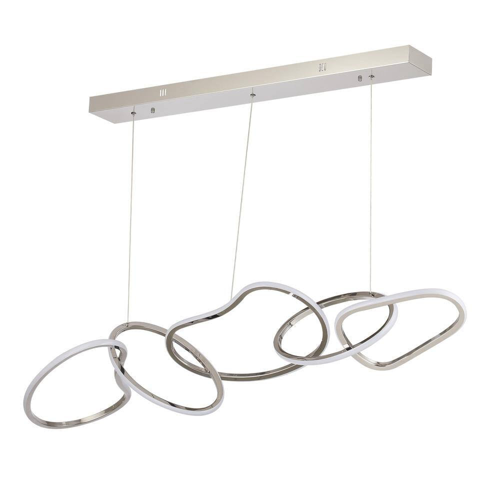 Northglow Nordic 5-Light Silver Integrated LED Luxury Stainless Steel Chandelier Dining Ceiling Light for Kitchen Island