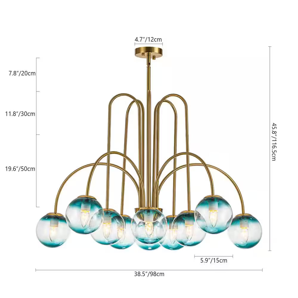Ayden Modern 10-Light Gold Sputnik Sphere Chandelier with Blue Glass Globe Bubble