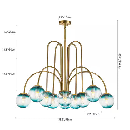 Ayden Modern 10-Light Gold Sputnik Sphere Chandelier with Blue Glass Globe Bubble