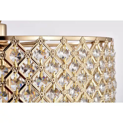 Marya 4-Light Modern Gold round Chandelier with Beaded Drum Shade /Hanging Clear Glass Crystals