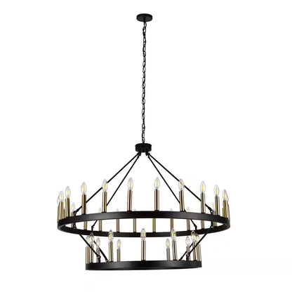 47.24 In. 36-Light round Black Wagon Wheel Chandelier Large Farmhouse 2-Tier Chandeliers