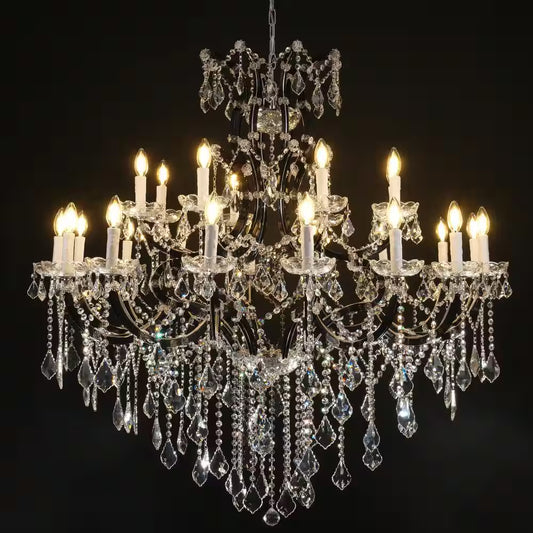 Candle Chandelier 49 In. 24-Lights Black Luxury Crystal Chandelier for Dinning Room, Living Room,Foyer,Bedroom,Staircase