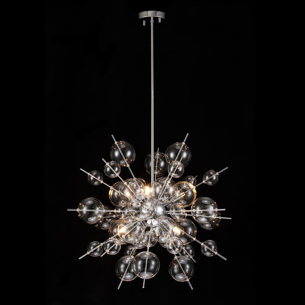 Cecilia 6-Light Glam Modern Sputnik Cluster Clear Glass Globe Bubble Chandelier Starburst Pendant Island Light