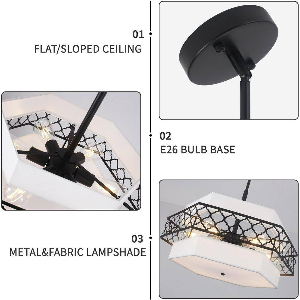 6-Light Modern Farmhouse Black Fabric Drum Chandelier for Living Room Kitchen Entryway Hallway Foyer