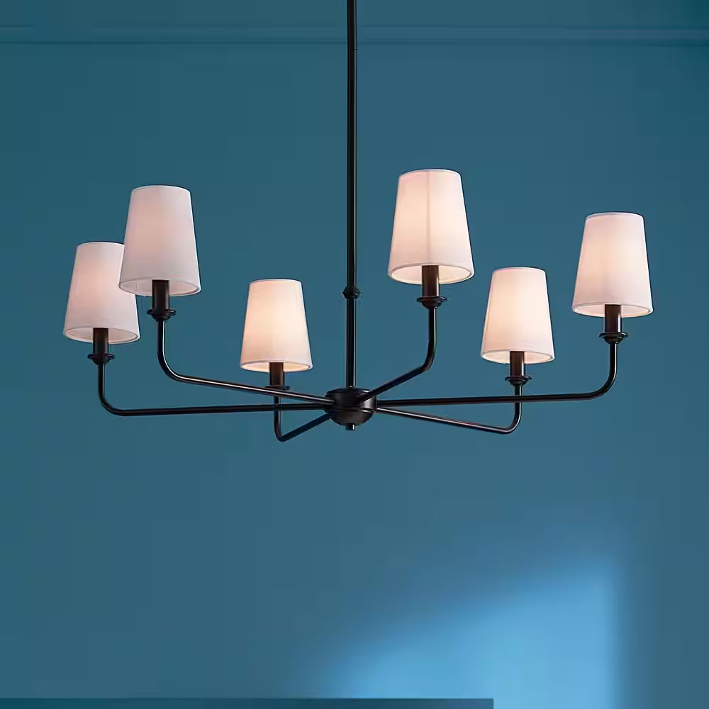Pallas 32.25 In. 6-Light Black Traditional Shaded Circle Chandelier for Dining Room
